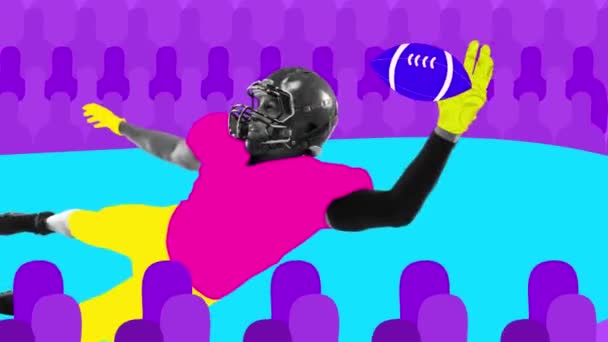 Gridiron Contemporary Stop Motion Animation American Football Player Dressed Drawn — Stock Video