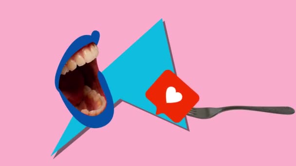 Stop Motion Animation Weibliche Mäuler Fressen Soziale Medien Wie Isoliert — Stockvideo