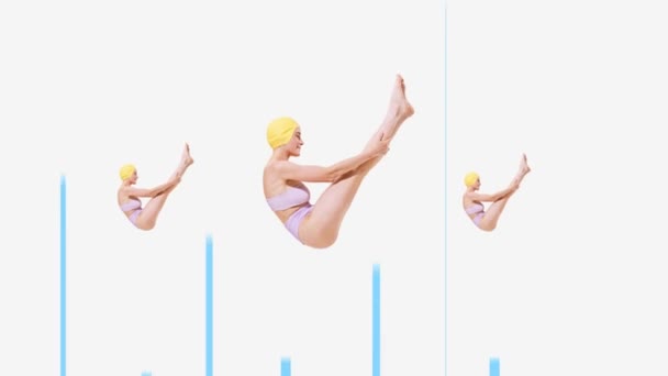 Detener Movimiento Animación Chica Joven Traje Baño Colores Saltando Agua — Vídeos de Stock