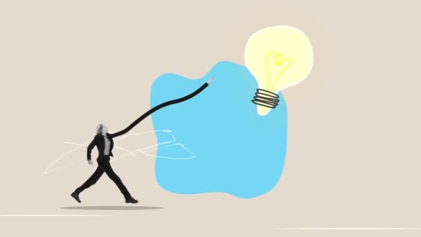 Parar Movimento Animação Brainstorm Aspiração Empresária Perseguindo Uma Lâmpada Procura — Vídeo de Stock