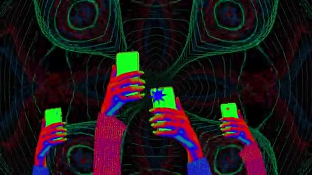 Hareketi Durdur Animasyon Nsanlar Akıllı Telefonları Tutuyor Parlak Renkli Bir — Stok video