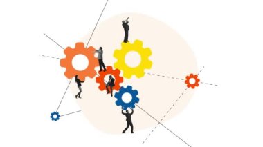 Yaratıcı stop hareketi. Modern animasyon. Çalışanlar takım çalışmasını sembolize ediyor. Kârlı yeni bir proje üzerinde çalışıyorum. İstihdam, işbirliği, organizasyon, kariyer, başarı ve reklam kavramı