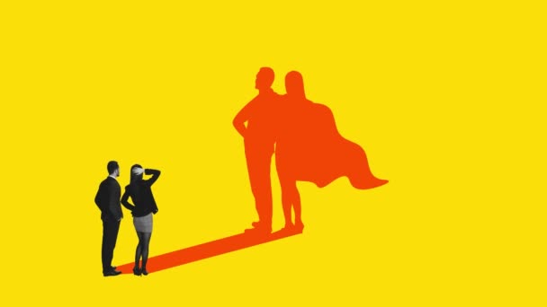 크리에이 애니메이션 남자와 직원은 성공을 상징하는 슈퍼히어로 그림자를 있습니다 광고의 — 비디오