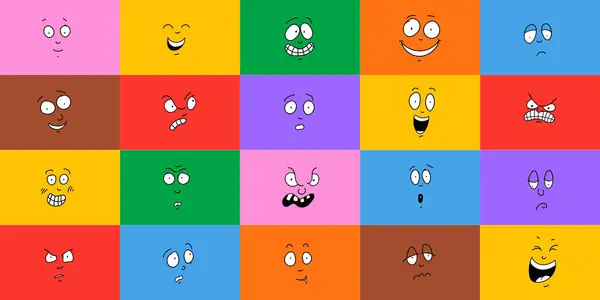 Diverse people face grimacing, expressing emotion. Colorful design set, modern flat cartoon characters in simple doodle art style. Concept of social reaction, facial-expression, emotions, multi-ethnic