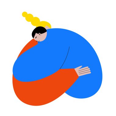 Modern sanat eserleri. Güneş, sevgili annesine sarılıyor. Beyaz arka plana karşı sevimli bir karakter. Çizgi film tarzı. Elle çizilmiş Vektör çizimi. Aile kavramı, insan dokunuşu, destek ve sempati. Ad