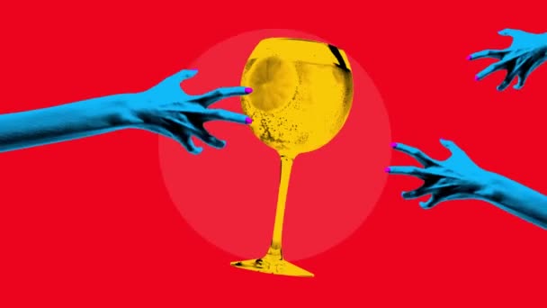 Modern Animation Stop Motion Hands Greedily Grab Glass Cool Cocktail — Stock Video