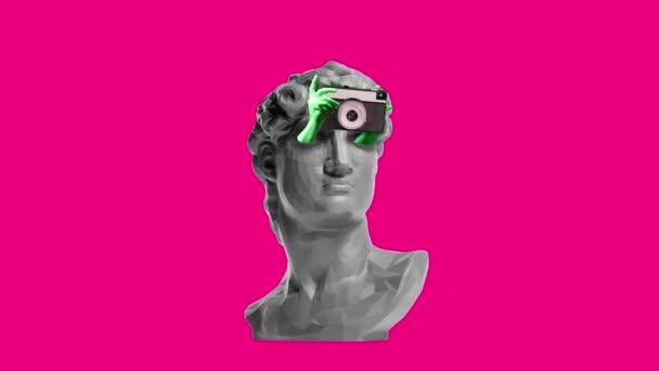 Video Hedendaagse Kunst Collage Met Antieke Standbeeld Buste Een Surrealistische — Stockvideo