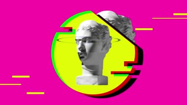 Hareket etmeyi, animasyonu durdurun. Çağdaş sanat. Renkli arka planda gerçeküstü tarzda antik bir heykel. Metninizi eklemek için boşluk yok. Modern tasarım. Çağdaş renkli ve kavramsal sanat.