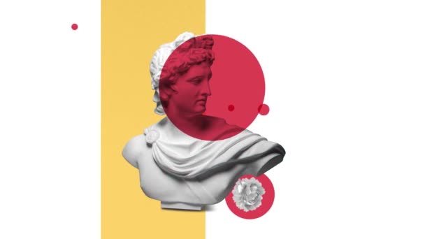 Modern Conceptual Art Colorful Poster Ancient Statue Bust Apollo Replica — Stock Video