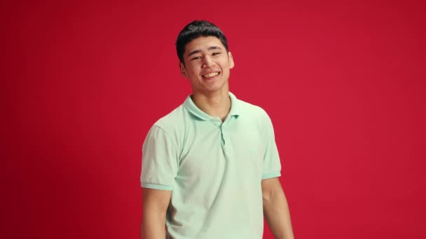 Joven Guapo Hombre Asiático Vestido Con Atuendo Casual Exhala Alivio — Vídeos de Stock