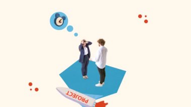 Hareketi durdur. Animasyon. Stresli kadın projenin başlama tarihinden endişe ediyor. Başla. Haber projelerinde çalışmak, başarılı olmak. Şirket büyümesi kavramı, başarı