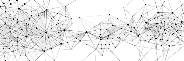 Векторная иллюстрация. Сеть связи, где каждая точка приводит к бесконечным технологическим инновациям, связывающим мир в одну цифровую ткань. Понятие технологии, науки. Обои. Паттерн.