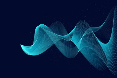 Vektör çizimi. Mavi ve mor tonlarda akışkan, ruhani ışık izleri, gelecekteki soyut manzaraya sakin bir hareket hissi veriyor. Gelecekteki sakinlik kavramı, soyut ışık