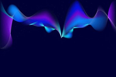 Vektör çizimi. Mor ve mavi tonlarında dönen dijital enerji girdabı sonsuz hareket ve dinamik akış hissi yaratır. Hareket kavramı, fütüristik sanat, teknoloji soyut, ses. Ad