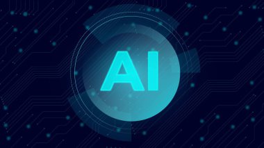 Parlayan yapay zeka harflerinin sermaye büyümesini ve otomasyonu sembolize ettiği dijital ekonomiyi araştıran vektör illüstrasyonu. İş kavramı, borsa, yatırım, döviz, ekonomi, sermaye.