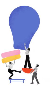 Hareketi durdur. Animasyon. Büyük ampuller inşa eden iş adamları yaratıcı çözümleri, yenilikleri ve vizyoner düşünceleri sembolize ediyorlar. Girişimcilik kavramı, fikirler, stratejik vizyon.