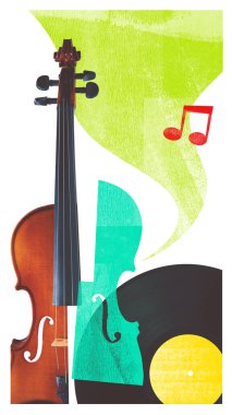 Poster. Çağdaş sanat kolajı. Kalp şeklindeki kabloya sarılı mikrofon renkli tutku dalgaları yayar. Kulis Nabzı. Müzik festivali klasik enstrüman ve retro ses kavramı