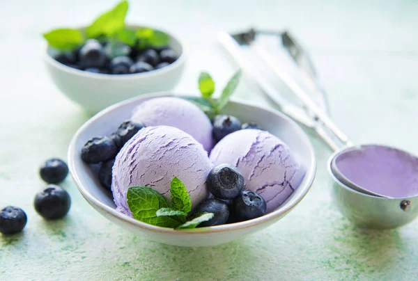 Homemade Blueberry Ice Cream Fresh Blueberries Sweet Berry Summer Dessert — стоковое фото