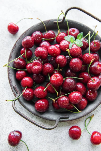 Fresh Red Cherries Fruit Concrete Background — Stock Photo, Image