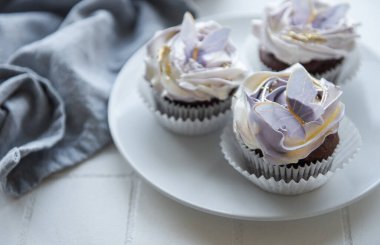 Birthday holiday sweet cupcakes with butterfly decorations