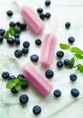 Taze organik yaban mersinli dondurma. Yaz tatlıları ve tatlılar. Vejetaryen yemeği.