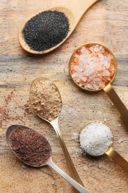 Assorted speciality salt, himalayan pink salt, italian black truffle salt, india black  kala namak salt,  hawaiian  black lava sea salt, hickory  smoked  sea salt