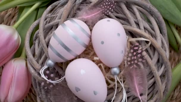 Colorful Easter Eggs Rotation Happy Easter Background Top View Rotating — Stockvideo