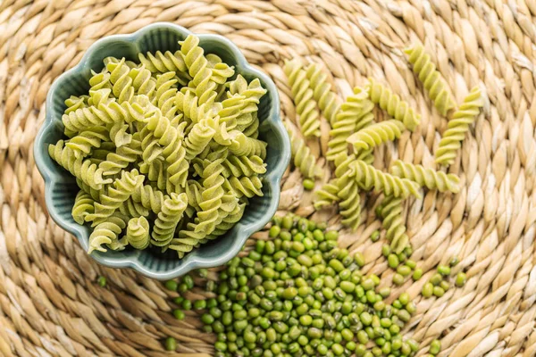 Mung Bean Fusilli Pasta Bowl Raw Pasta Green Mung Bean — kuvapankkivalokuva