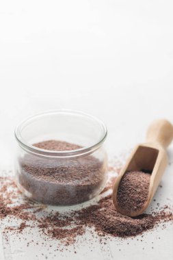 Jar of India black kala namak salt.  Healthy food concept. Speciality salt.