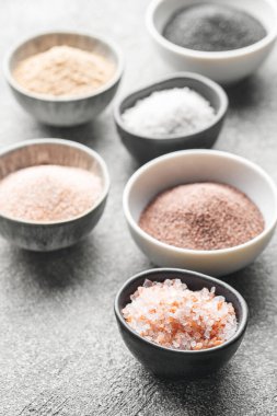 Assorted speciality salt, himalayan pink salt, italian black truffle salt, india black  kala namak salt,  hawaiian  black lava sea salt, hickory  smoked  sea sal