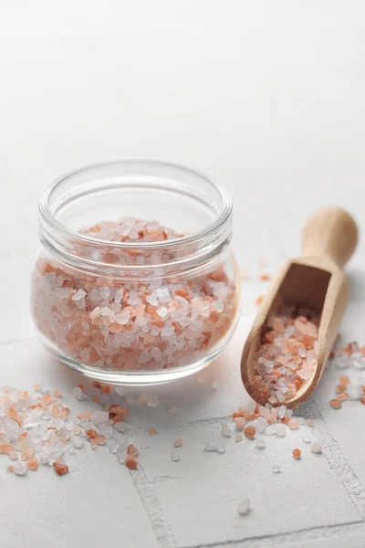 Krukke Med Himalayisk Rosa Salt Frisk Mat Spesialitetssalt – stockfoto