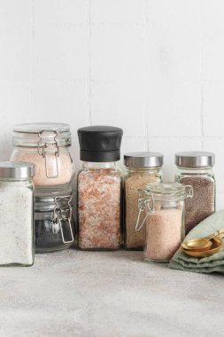 Assorted speciality salt, himalayan pink salt, italian black truffle salt, india black  kala namak salt,  hawaiian  black lava sea salt, hickory  smoked  sea sal