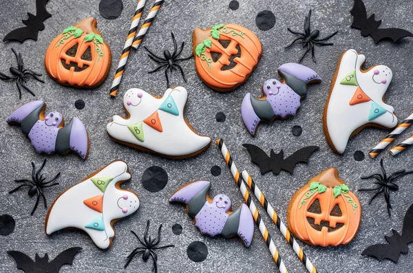 Biscuits Maison Multicolores Halloween Sur Fond Sombre — Photo