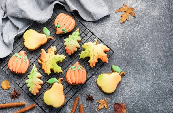 Multicolored Autumn Homemade Cookies Dark Background — Stock Photo, Image