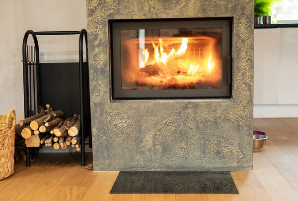 Cosy home interior background with fireplace