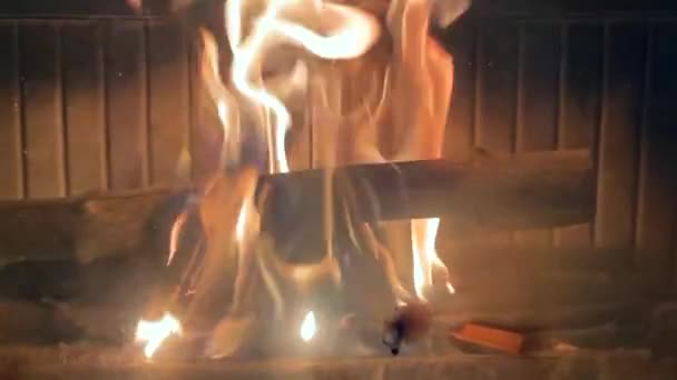 Przytulny Relaksujący Kominek Płomienie Ognia — Wideo stockowe