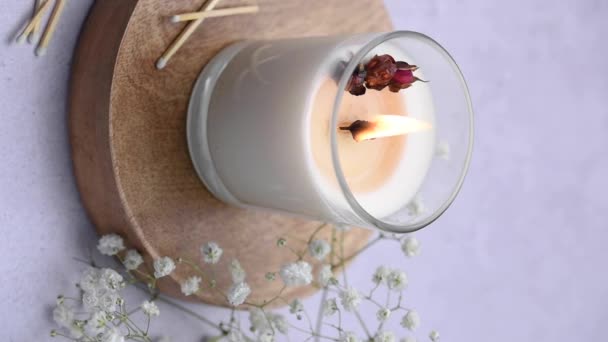 Lilin Aromatik Atas Meja Lilin Kedelai Dalam Stoples Aromatherapy Dan — Stok Video