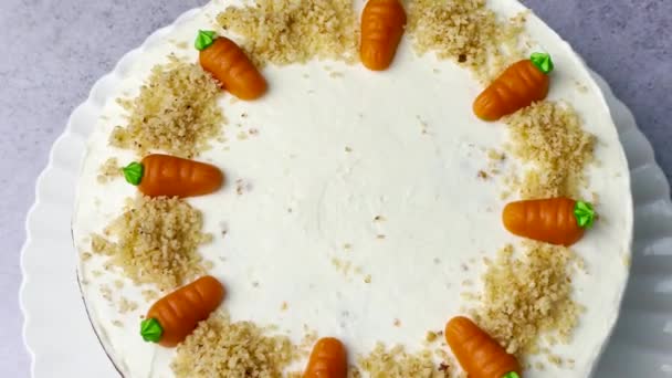 Домашній Великодній Морквяний Пиріг Виготовлений Волоських Горіхів Вершковим Сиром Солодкий — стокове відео
