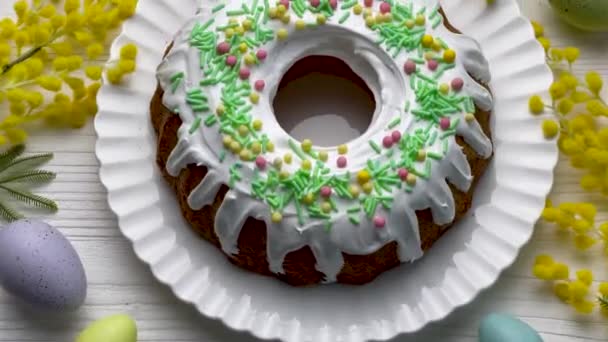 Torte Del Pacchetto Pasqua Torta Fatta Casa Alla Vaniglia Bundt — Video Stock