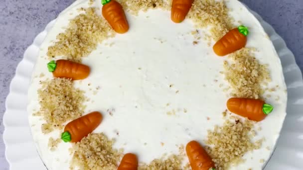 Pastel Casero Zanahoria Pascua Hecho Con Nueces Helado Con Queso — Vídeos de Stock