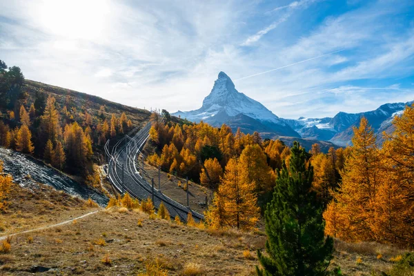 Krásný Výhled Krajinu Matterhorn Podzim Zermatt Švýcarsko Stock Obrázky
