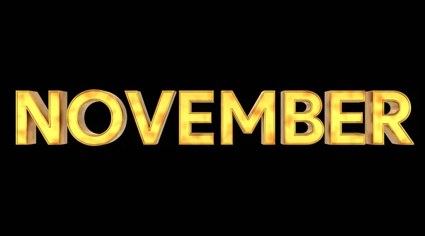 Novembre Testo Colore Oro Sfondo Nero Isolato Progettazione Volantino Banner — Foto Stock
