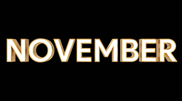 November Text Weißgold Farbe Schwarz Isolierten Hintergrund Für Flyer Design — Stockfoto