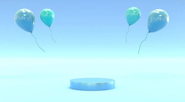 Blauw Platform Ballon Met Glazen Achtergrond Illustratie Renderen Voor Flyer — Stockfoto