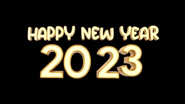 Feliz Ano Novo 2023 Texto Com Fundo Isolado Preto Ilustração — Vídeo de Stock