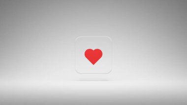 Glass style red icon love Valentine Heart 3d illüstrasyon broşür tasarımı, poster vs.