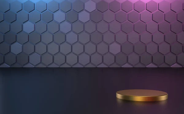 Hexagon Podium Goud Product Display Illustratie Rendering Voor Flyer Ontwerp — Stockfoto
