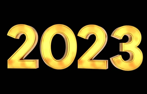 Feliz Año Nuevo 2023 Texto Oro Negro Aislado Fondo Ilustración — Foto de Stock
