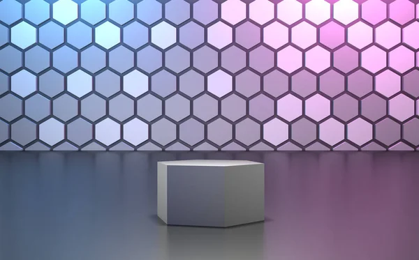 Hexagon Achtergrond Podium Grijs Product Display Illustratie Rendering Voor Flyer — Stockfoto