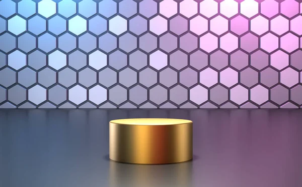 Hexagon Achtergrond Podium Goud Product Display Illustratie Rendering Voor Flyer — Stockfoto